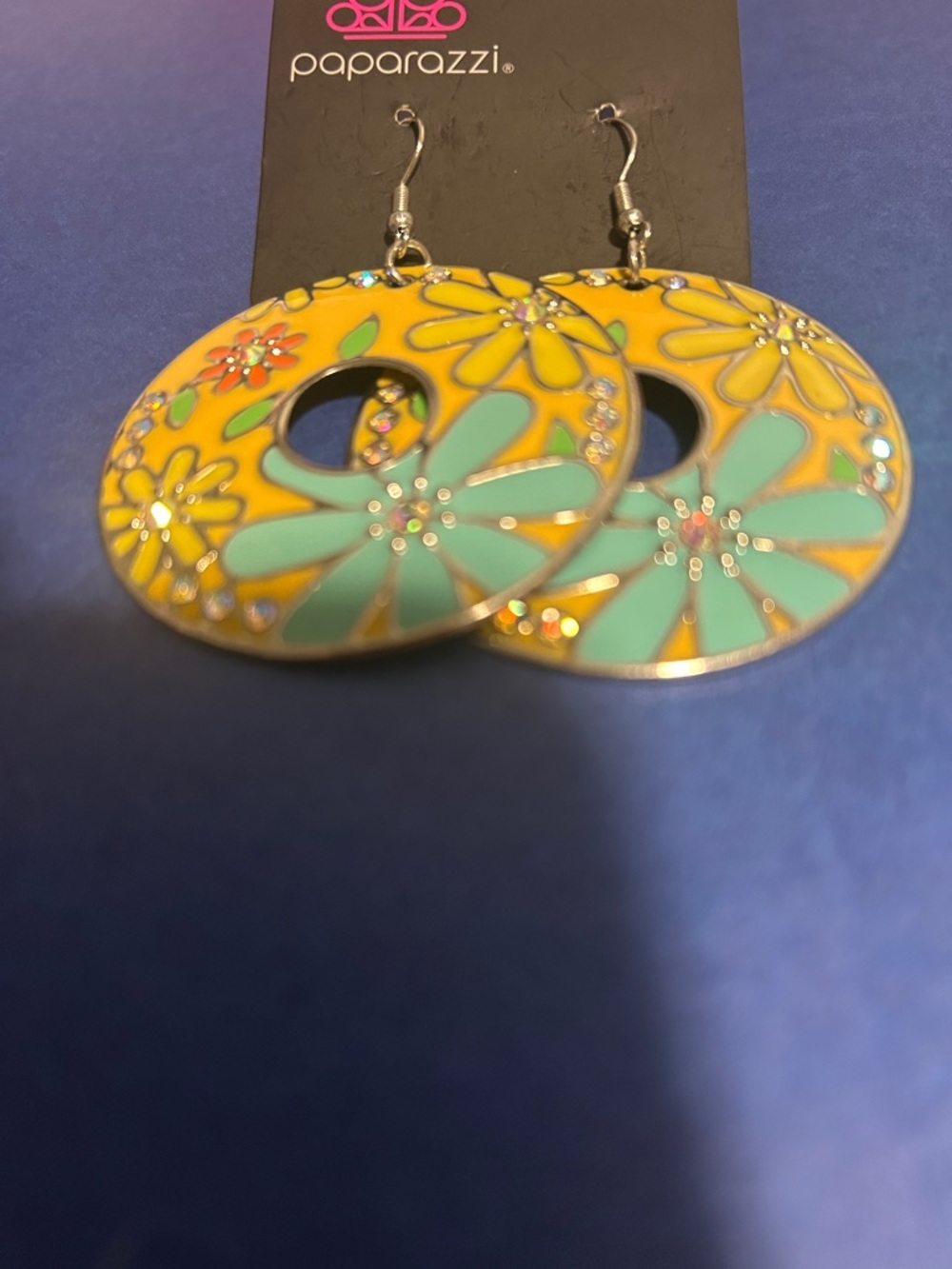 Paparazzi Yellow & Aqua Floral Drop Earrings